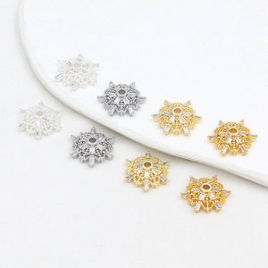 Flower Shape Zircon <b>Set</b> <b>Bead</b> Cap 13.9mm 1.8mm Hole Jewelry Finding DIY Accessory Silver Gold Color - Product Image 4