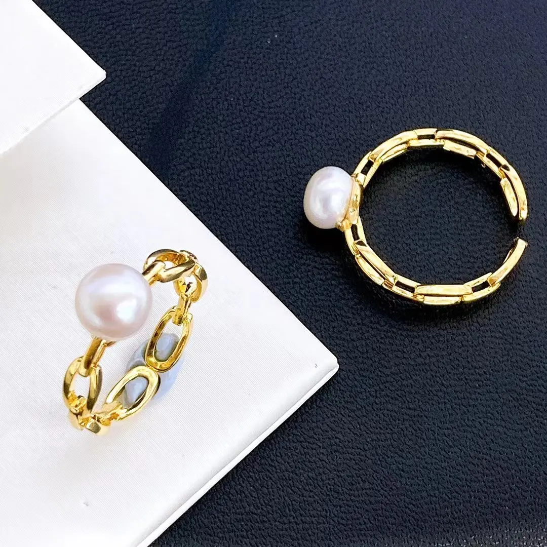 2023 Fashion 14K Gold Filled Hollow Out White Real Freshwater Pearl Pearl Adjustable Chunky Fine Ring Set Of Rings Jewelry Women