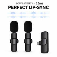 Microphone cravate sans fil K9 rose et blanc, à condensateur, avec suppression du bruit, type-C, pour iPhone 15, enregistrement de podcast et interview