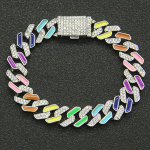 2026 New Innovation Geometric Design Colored Rhinestones Alloy Chain <b>Bracelet</b> Hiphop Style Men's <b>Bracelet</b> Trendy Jewelry - Product Image 1