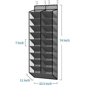 Organizador de Zapatos Multifuncional para Puerta, Capacidad para 30 Pares, Malla Gris, Colgante, Cinco Niveles, 20 Compartimentos Anchos y Profundos - Product Image 3