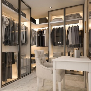 Cabina <span class=keywords><strong>Armadio</strong></span> con Telaio in Alluminio e Porte in Vetro, Illuminazione LED, Cassetti Interni, Scaffalature, Unità di Stoccaggio Personalizzata per Spogliatoio - Product Image 4