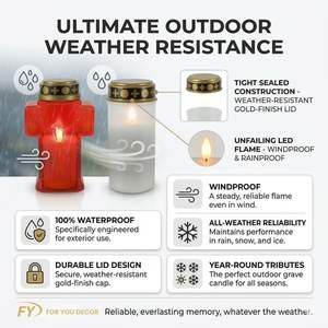 Bougie LED de cimetière étanche en gros, à piles, en plastique rouge, en forme de croix, pour commémoration religieuse, lumière LED pour tombes - Product Image 2