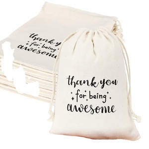 Sac à cordon en toile de coton recyclable en gros avec logo personnalisé « Merci » imprimé, pochette pour vêtements et chaussettes - Product Image 1