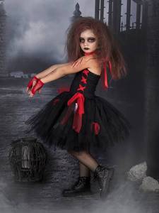 Disfraz de Halloween para Niñas, Diseño de Zombi, Color Negro y Rojo, Vestido de Princesa con Tutú de Tul - Product Image 3