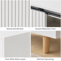 Unit Konsol TV Nordik Modern 3-Bagian Pintu Geser Vertikal Berjajar dengan Kaki Kayu Ek Putih OEM