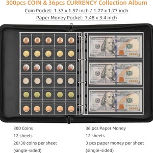 อัลบั้มสะสมเหรียญ YHX 300 เหรียญ 36 ธนบัตร 12 แผ่น แฟ้มสีดำกันไฟกันฝุ่นสำหรับเก็บธนบัตร - Product Image 1