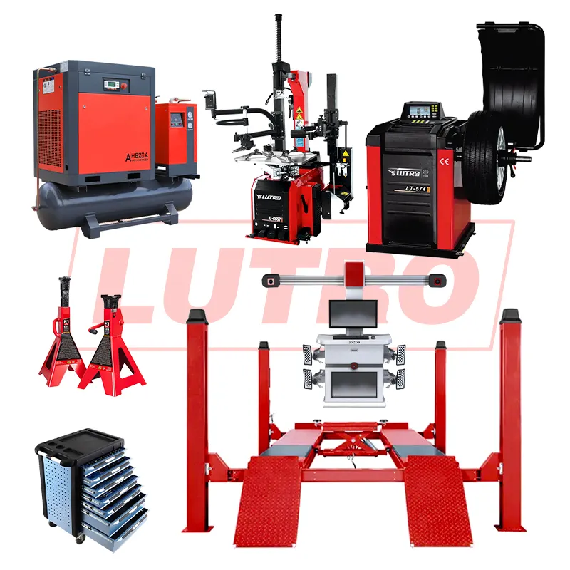 Soluzione dell'attrezzatura dell'officina del servizio di pneumatici smontagomme macchina dell'equilibrio della ruota compressore d'aria e strumenti dell'ascensore dell'automobile Combo