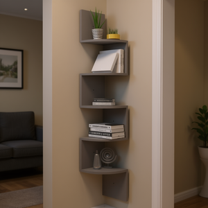 Estante de esquina gris para pared de 7.5x7.5x48.4 pulgadas, cuatro niveles, diseño minimalista, estantería de almacenamiento para sala de estar - Product Image 2