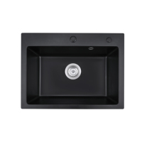 Évier de cuisine OEM en granit composite personnalisable 10 couleurs 24 pouces 24*18*8" Noir à encastrer sous plan, cuve unique en pierre de quartz moderne à un trou