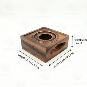Base Calentadora de Teteras de Madera Vintage, Cuadrada, con Soporte para Velas de Té y Placa de Cobre Calada para Salón de Té - Product Image 3