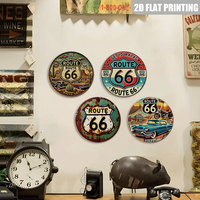 Juego de Letreros Metálicos Redondos Retro de Carretera, Decoración de Pared con Autos Clásicos para Cuarto de Hombre o Garaje