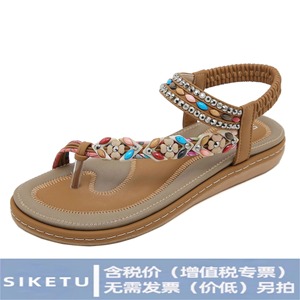 Sandalias Planas con Pedrería Siketu, Correa en el Tobillo, Cómodas, Casuales, para la Playa, Punta Redonda, Suela de EVA, para Mujer, Verano 2025 - Product Image 5