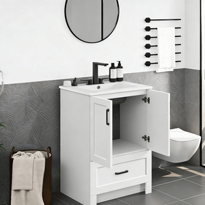 Mobile bagno moderno classico da 24 pollici con lavabo in ceramica, a pavimento, con vano contenitore - Product Image 4