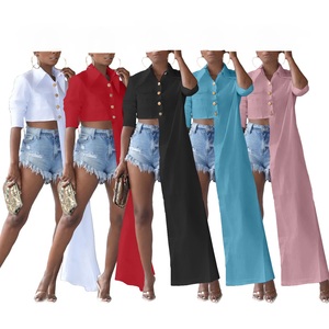 Camicia Irregolare a <span class=keywords><strong>Maniche</strong></span> <span class=keywords><strong>Lunghe</strong></span> in Fibra Chimica Mista, Casual e Alla Moda, Nero Rosa, Bluse e Top Sexy - Product Image 1