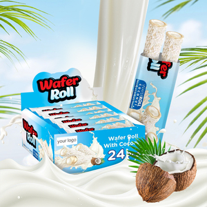 ODM all'ingrosso personalizzato Private Label Halal biscotti croccanti bastoncini di cocco Wafer rotoli di Wafer arrotolati biscotti al cocco rivestito Snack - Product Image 1