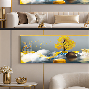 Stampa <span class=keywords><strong>d</strong></span>'Arte Murale con Cervo di Montagna Giallo-Grigio, Albero Dorato e Paesaggio Astratto per Soggiorno, Ufficio, <span class=keywords><strong>Hotel</strong></span>, Interni Moderni - Product Image 4