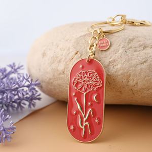 พวงกุญแจโลหะเคลือบสีน่ารักแบบกำหนดเองได้ ขายส่ง พวงกุญแจดอกไม้ประจำเดือนเกิดแบบเรียบง่าย ของขวัญและเครื่องประดับ - Product Image 5