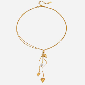 Collar de Oro con Forma de Corazón y Perla Colgante, Joyería para Uso Diario de Mujer - Product Image 1