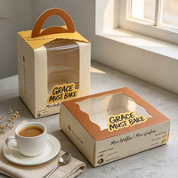 Boîte à gaufres en papier imprimée sur mesure avec fenêtre transparente, emballage pour pâtisserie, gâteau, pâtisserie artisanale avec poignée de transport