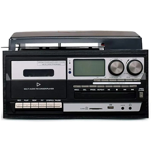 Tourne-disque rétro tout-en-un avec lecteur CD, lecteur cassette, radio FM/AM, Bluetooth, USB, SD, AUX, haut-parleur intégré, audio domestique - Product Image 1