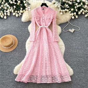 Soldes d'usine : Robe midi élégante en dentelle tissée florale respirante pour femme – Modèle décontracté, un best-seller ! - Product Image 5