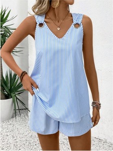 Nuova Collezione <span class=keywords><strong>Primavera</strong></span> Estate: Completo <span class=keywords><strong>Donna</strong></span> <span class=keywords><strong>Casual</strong></span> Senza Maniche con Dettagli Traforati, Tinta Unita, Moda Blusa e Pantaloni - Product Image 6