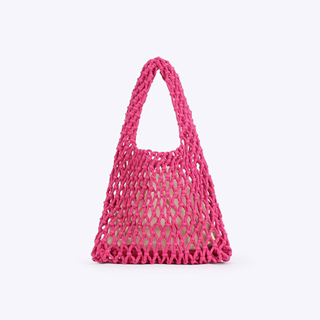 Macaron Color Cotton Rope Hand-Woven Bag Cut Out Design Korean INS Style Beach Bag Small Export Supply Handheld Craft Supply