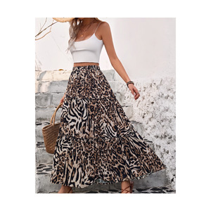 Jupe longue en viscose à volants pour femme, taille plus, longueur 100 cm, fluide, à plusieurs niveaux, imprimé léopard, pour un usage décontracté - Product Image 2