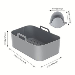 Recipiente de Silicona Rectangular Reutilizable para Freidora de Aire, Apto para Alimentos, Revestimiento de Cesta de Silicona para Freidora de Aire, Bandeja de Silicona para Hornear para Ninja Dual - Product Image 3