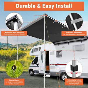 Auvent de véhicule avec revêtement occultant, auvent rétractable pour toit de voiture, support de toit latéral pour SUV, camion, hayon, camping en plein air - Product Image 5