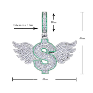 Collar con Colgante de Dólar Alado de Latón Esmaltado con Circonita Cúbica, Chapado <span class=keywords><strong>en</strong></span> Oro, Estilo Hip Hop, para Hombre y Mujer, <span class=keywords><strong>Precio</strong></span> de Fábrica - Product Image 4