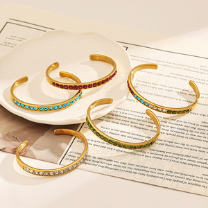 Pulseras de cristal para mujer, brazalete chapado en oro con diamantes de imitación, joyería de uso diario YB8 - Product Image 3