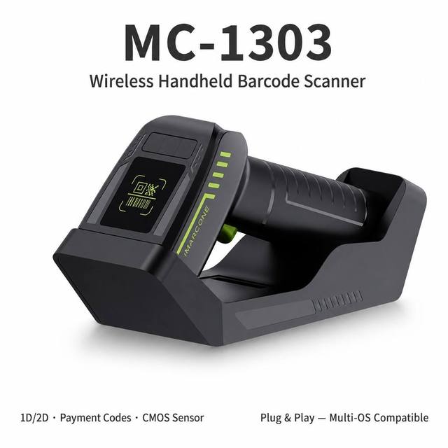 Wireless Handheld Barcode Scanner MC-1303,1D 2D QR Code Scanner, USB Plug and Play Multi-OS Compatible, Bluetooth Barcode Reader
