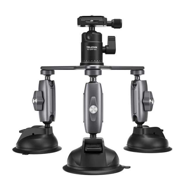 TELESIN Triple Suction Cup Windshield Camera Suction Cup Mount for DJI Action 2/ Hero 12/11/10/9/8/7/6 Cameras/DLSR