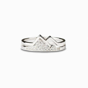 Bague géométrique montagne Q606 en argent 925 avec pavé de cristaux et strass, alliance de fiançailles unisexe, bijoux fins - Product Image 2