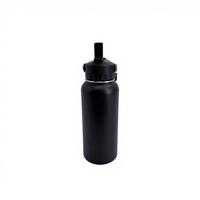 Bouteille d'eau classique en acier inoxydable noir, avec bouchon rabattable, isotherme, anti-fuite, pour le sport, la gym, les voyages, les cadeaux d'affaires, personnalisable, chaud/froid