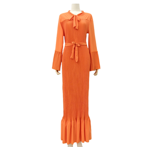 Ropa musulmana Turquía sólido islámico largo vestido con cinturón mujeres Dubai Abaya cuello redondo vestido modesto - Product Image 1