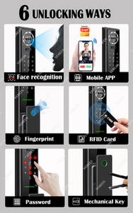 Israel Tuya Wifi App Cerradura de puerta electrónica 3D Reconocimiento de huellas dactilares Video Intercomunicador Cerradura digital inteligente Tarjeta de llave Cerradura hebrea - Product Image 3