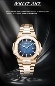 Orologio da uomo al quarzo quadrato in oro rosa di lusso, alla moda, impermeabile, con luce notturna, data, cinturino in acciaio inossidabile da uomo - Product Image 4