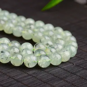 Prehnite Piedra Natural genuino de piedras preciosas suave pulido suelto ronda de rutilo de cristal verde Prehnite