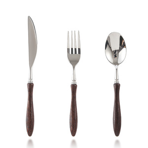 304 Stainless Steel <b>Knife</b> <b>Fork</b> <b>Spoon</b> <b>Set</b> With Wood Handle Dishwasher Safe For Catering Western Restaurant Use - Product Image 5