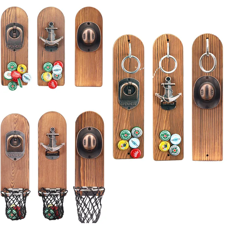 Dd1124 Magnetische Houten Bord Fles Opener Cowboy Muur Gemonteerde Koelkast Hangende Openers Spelen Peloton Haak En Ring Spel