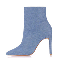 Bottines en Denim bleu à bout pointu avec fermeture éclair pour femmes