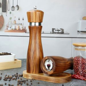 Nouveau style – Lot de 2 grands moulins à poivre de 8 pouces <span class=keywords><strong>en</strong></span> <span class=keywords><strong>bois</strong></span>, moulin à sel et à poivre avec réglage de la grosseur personnalisable - Product Image 6