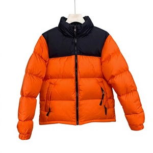 Blouson matelassé pour homme, orange et noir, col montant, fermeture éclair, décontracté, imperméable, longueur standard, à capuche - Product Image 1