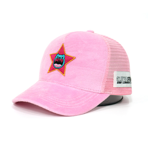 Thiết Kế Đặc Biệt Tạo Của Riêng Bạn Dệt Nhãn Màu Hồng Lưới Trở Lại Cap Thêu Logo Da Lộn Tùy Chỉnh Thêu <span class=keywords><strong>Trucker</strong></span> Mũ - Product Image 1