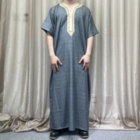 Vente en Gros Djellabas Caftans Marocains Arabes à Manches Courtes Vêtements Islamiques Brodés Gandoura Thobe pour Hommes