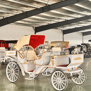 <b>White</b> Horse Carriage Wedding Style With Red Interior And Gold Trim For Park Sightseeing Tour - Product Image 3
