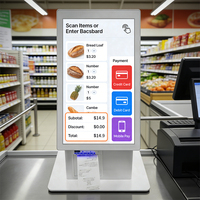 Kiosco de Autoservicio Android de 21.5 Pulgadas con Pantalla Táctil, WiFi, Escritorio Metálico, Impresora, Escáner, Terminal de Pago para Restaurantes
